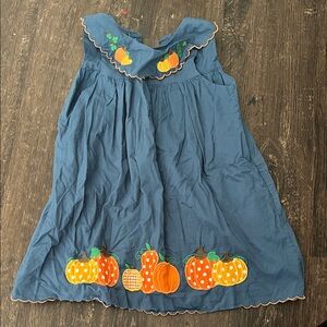Blue Girls Pumpkin Applique Dress